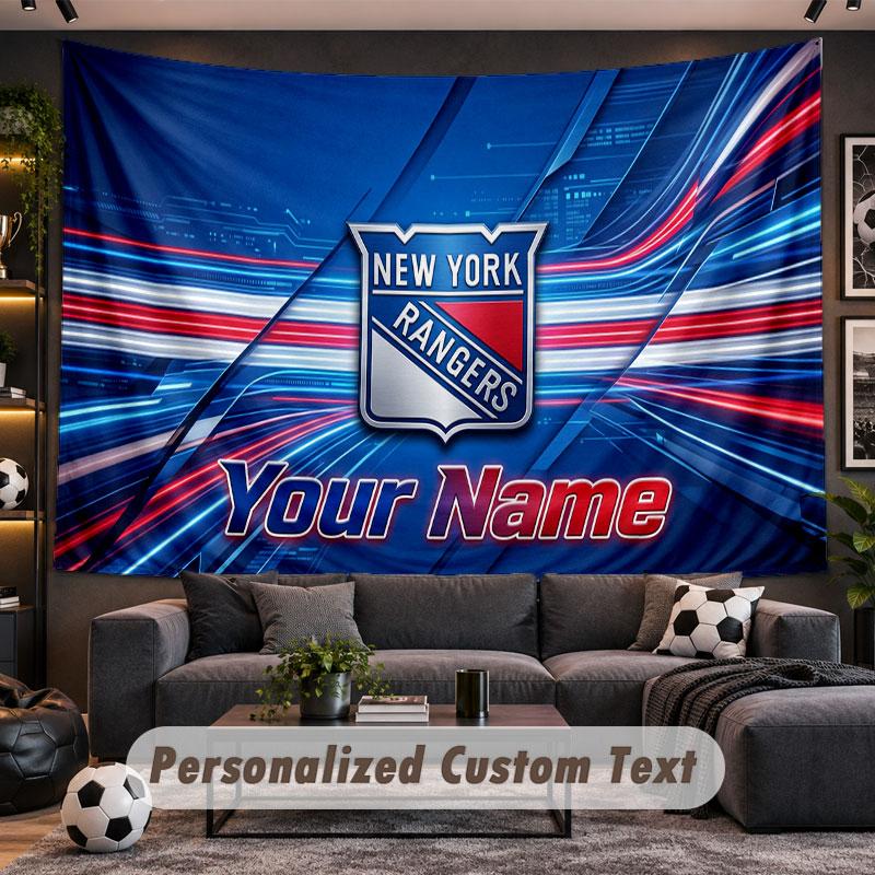 Wall Hanging Tapestry Custom NameNew York Rangers Pattern Personalized Printed Fabric Wall Decor