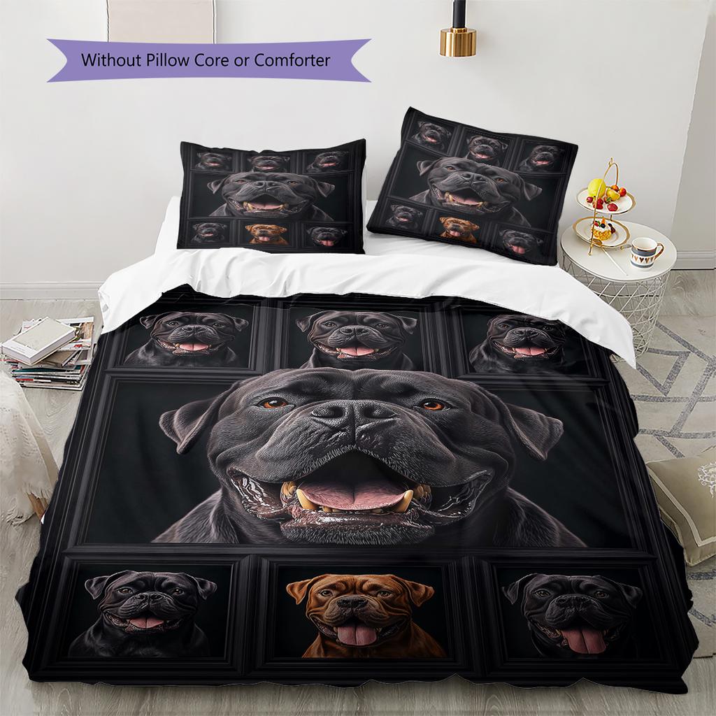 Set Copripiumino Trapuntato con Fantasia Bulldog Coperte Federe Decorazione per la Casa Regalo (1 * copripiumino + 2 * federa, senza nucleo)