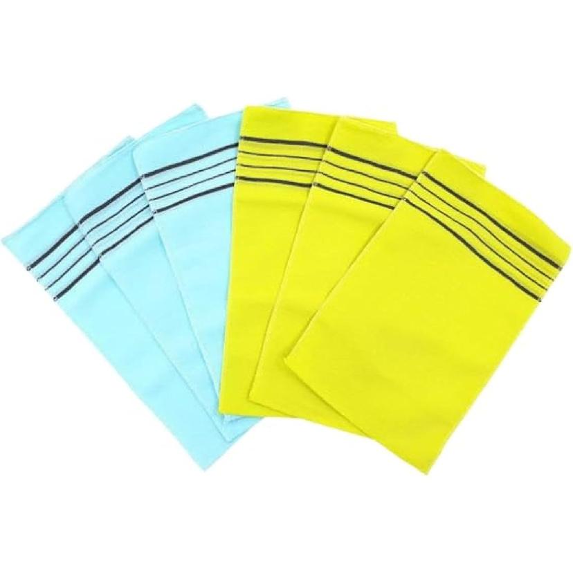 OliviaTree Korea Italy Towel Viscos Rayon 100% Exfoliating Bath Towel Gloves X-Large Size Color: Light blue / yellow (6pack)