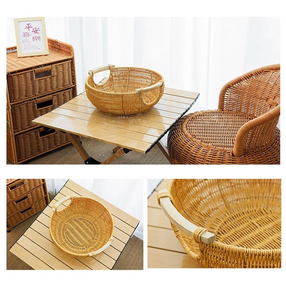 Woven Texture Woven Storage Basket Boho Style Bread Tray Vintage Wicker Basket  Coffee Shop