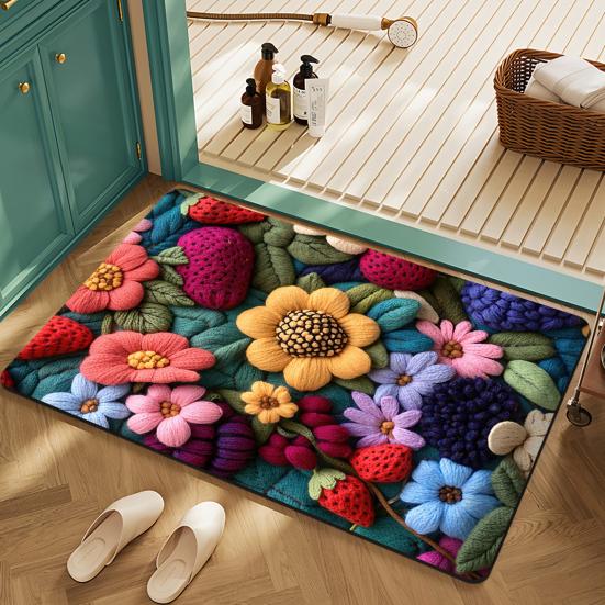 Bodenmatte Schnelltrocknend Lebendige Farbe Blumendesign Rutschfeste Rückseite Teppich Badezimmer Wohnzimmer Fußmatte Heimdekor