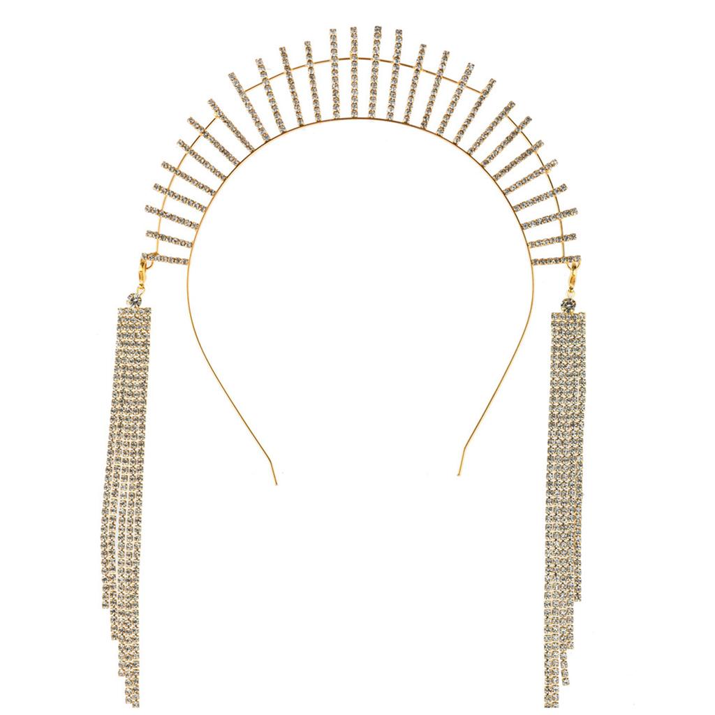 Elegant Long Fringe Hairband Baroque Style Rhinestone Headband for Girls Model Show Performance Wedding Party Jewelry
