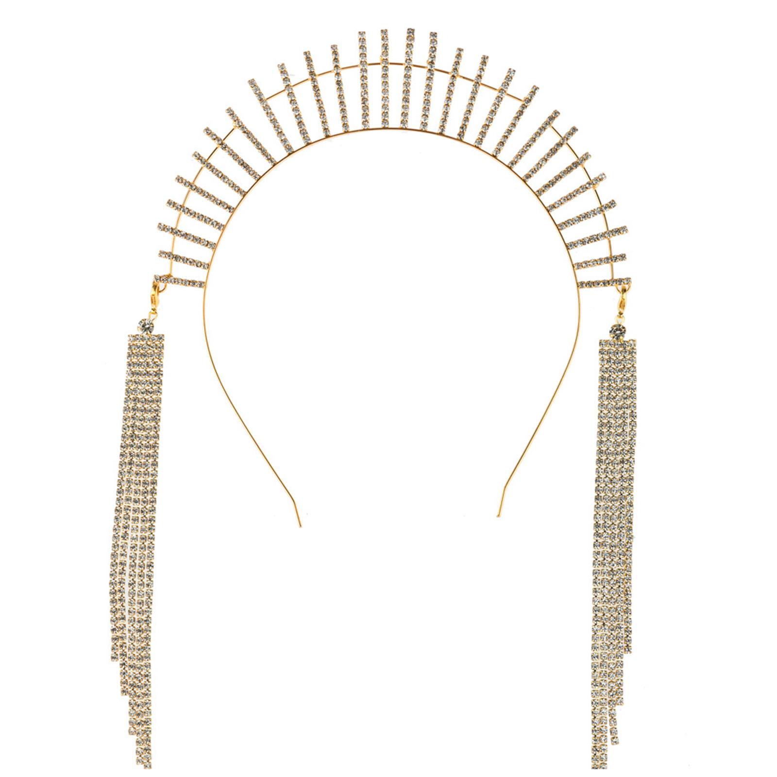 

Элегантная повязка на голову с длинной бахромой в стиле барокко, со стразами, для девочек, для модельного показа, выступления, свадьбы, вечеринки, ювелирное изделие золотой