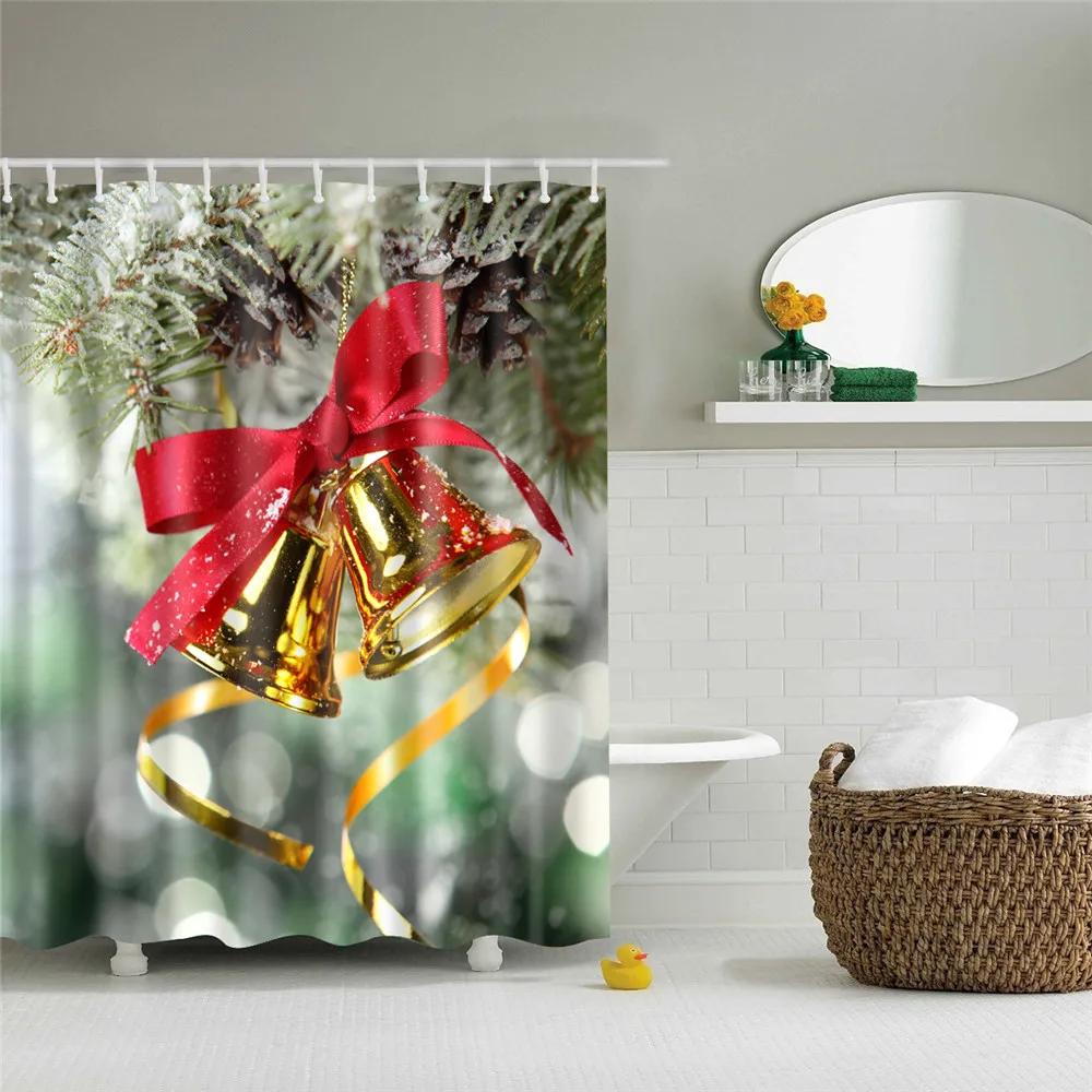 Merry Christmas Shower Curtains New Year Santa Bathroom Decor Bath Curtain Cartoon Snowman Elk Bath Bathroom Curtains