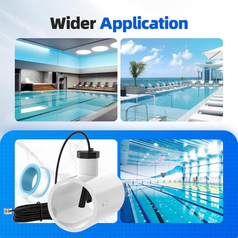 Senzor comutator de flux pentru piscină cu etanșare impermeabilă și conexiune filetată, ușor de utilizat pentru sisteme cu clorinator cu sare, cablu de 15ft