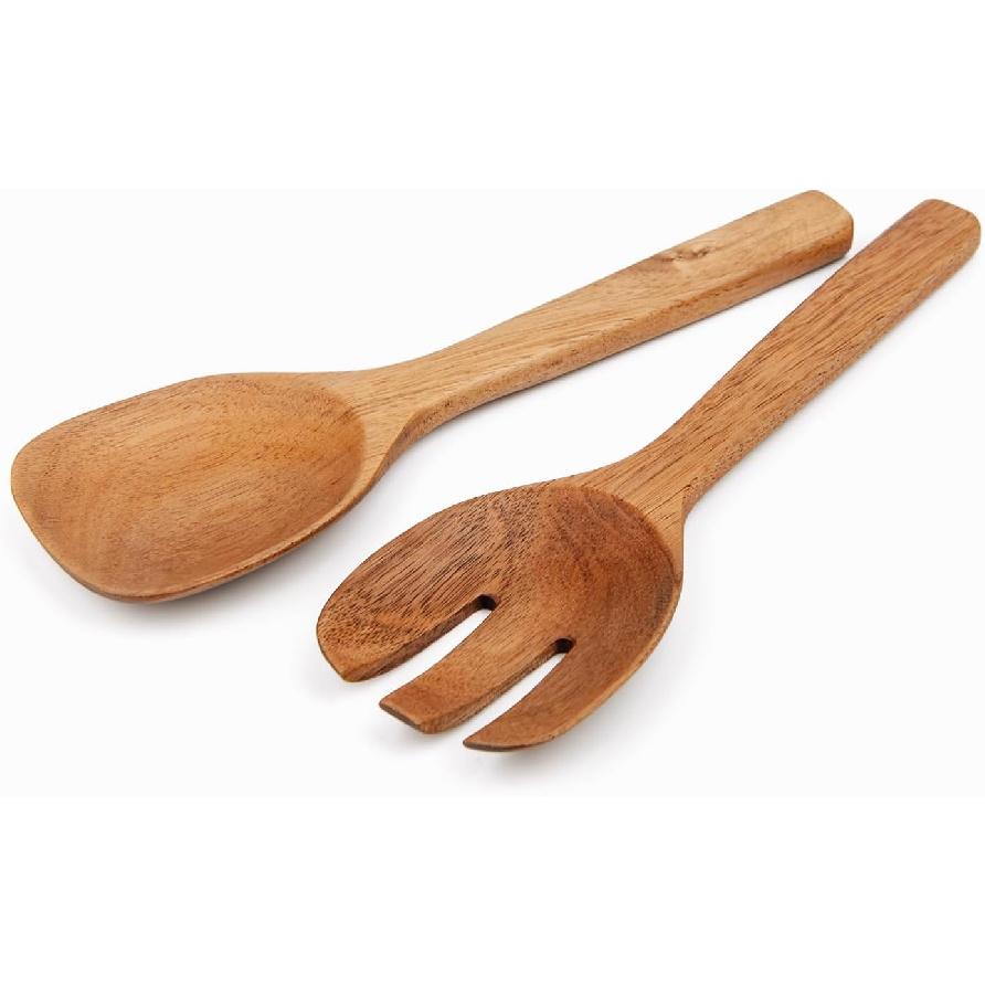 Naturoom Acacia Wood Salad Servers, 10-inch Wooden Utensils for Cooking and Kitchen - Set of 2
