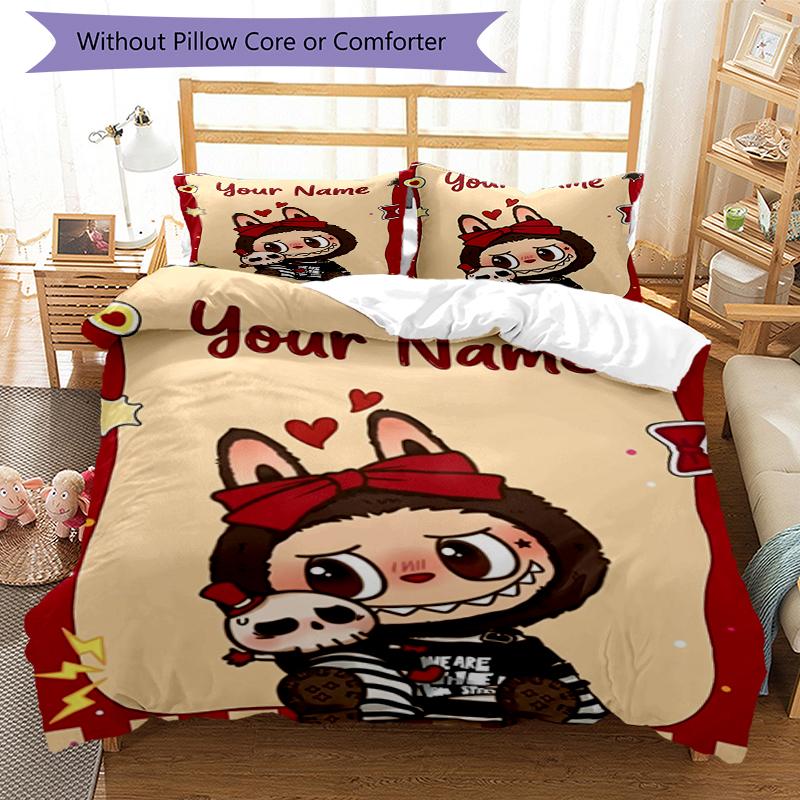 Cat Skull Custom Name Text Print 1Pc Bedding Set Duvet Cover With Two Pillowcases Soft Bed Linen For Household Bedroom