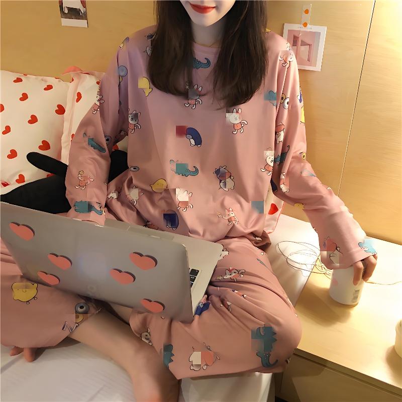 

Пижама с длинным рукавом корейская версия большого размера домашняя одежда милый мультяшный пижамный комплект 2XL