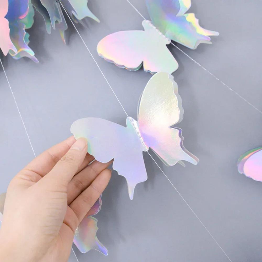 2m 3D Butterfly Paper Banner DIY Party Hanging Decoration Butterfly Hanging Garland Bridal Shower