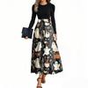 Women's Fashion Casual Belted Long Sleeve Round Neck Halloween Printed Elegant Temperament Dresses