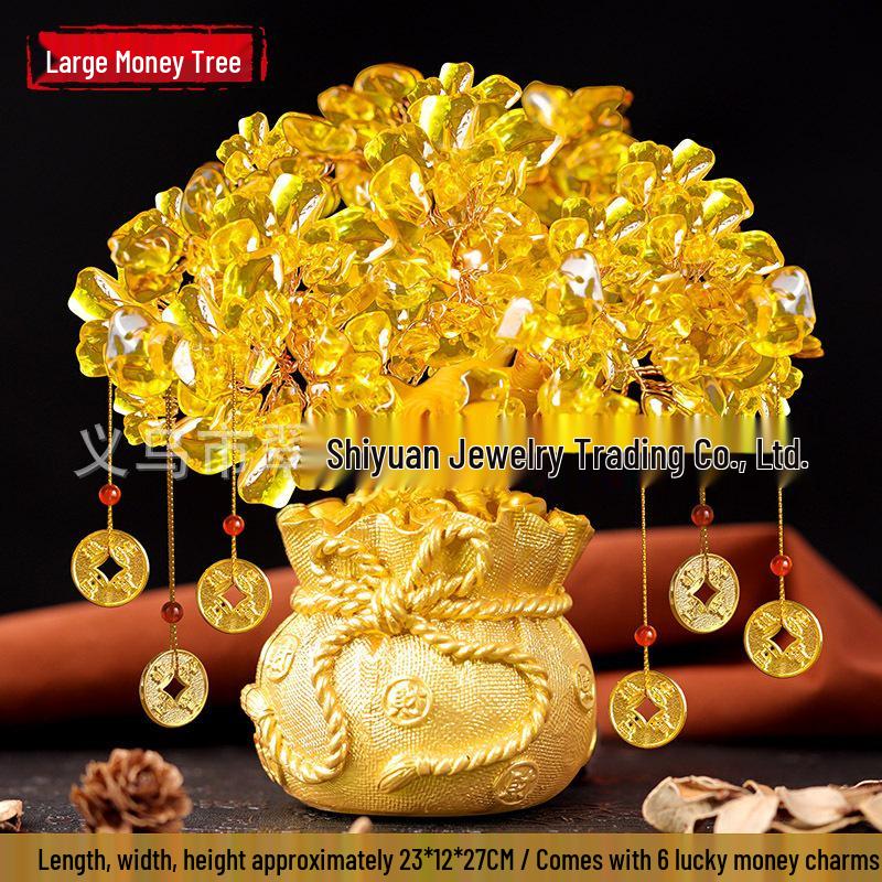 Citrine Money Tree Wine Cabinet Decor: Feng Shui Wealth Attraction Ornament for Home & Living Room, Perfect Creative Opening Gift