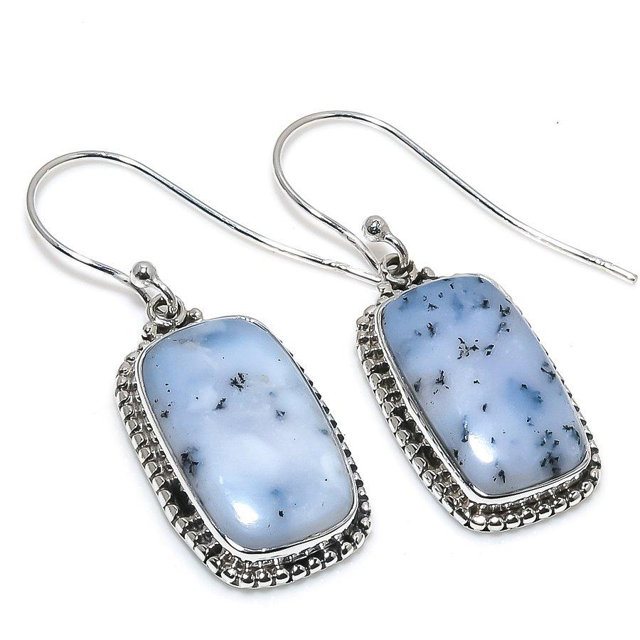 Natural Dendrite Opal Gemstone 925 Solid Sterling Silver Gift Earring 1.50" V1q50