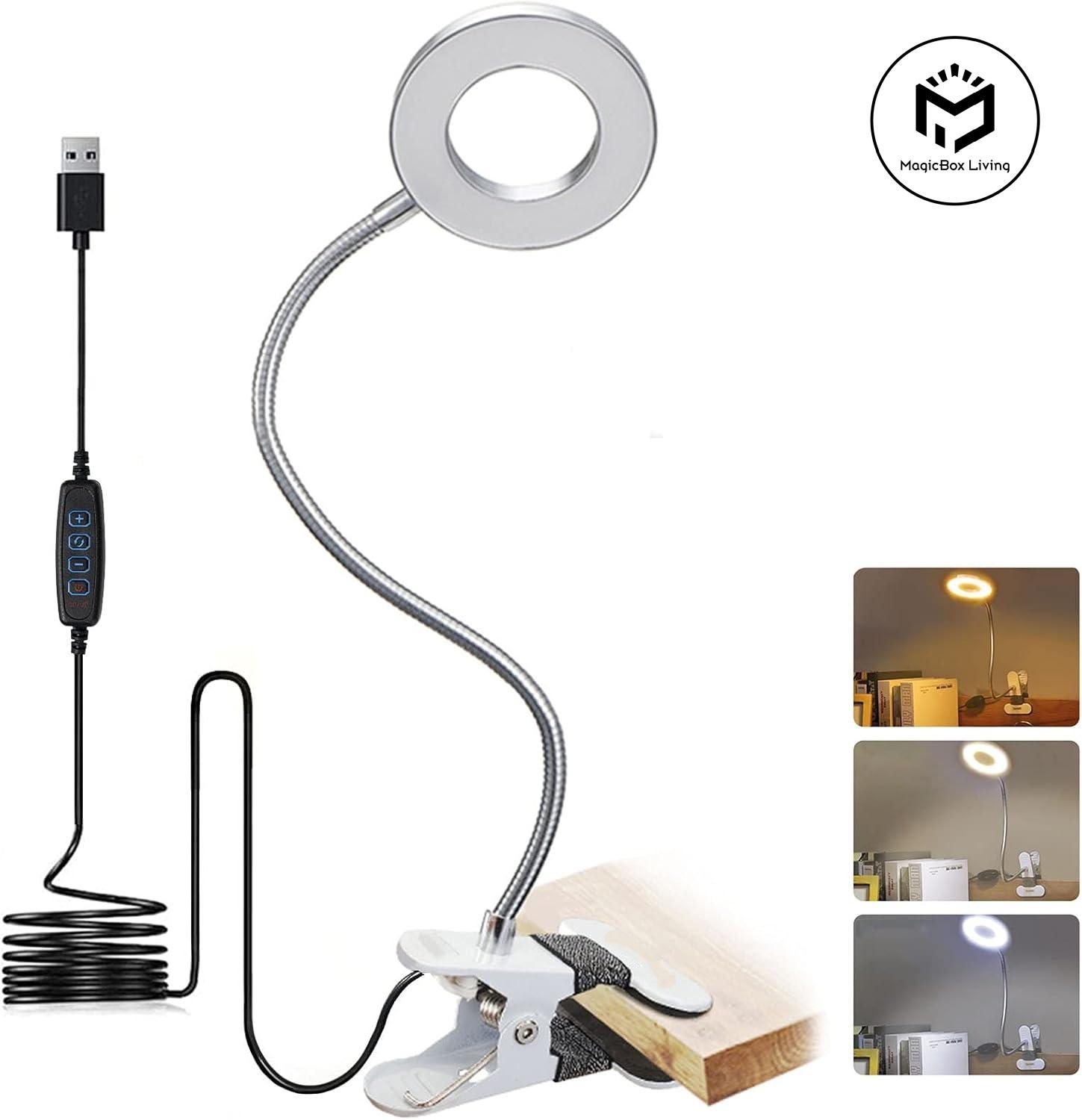 

3 Color Modes 10 Brightness LED Reading Desk Lamp Usb Clamp Flexible Book Light Portable Read Light Desktop Light Night Light серебряный