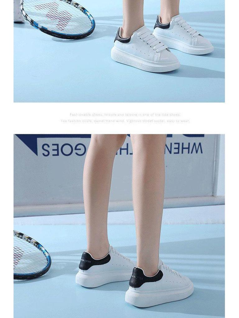 Women's Thick-Soled White Sneakers - Spring/Autumn Style for a Taller Look and Comfort for Long Days
