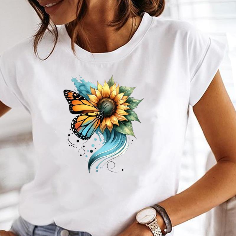 (Asian Size) Women Tee Clothing Casual T Shirt sweet flower trend Fashion Lady Female Top Printed Graphic Short Sleeve T-shirts