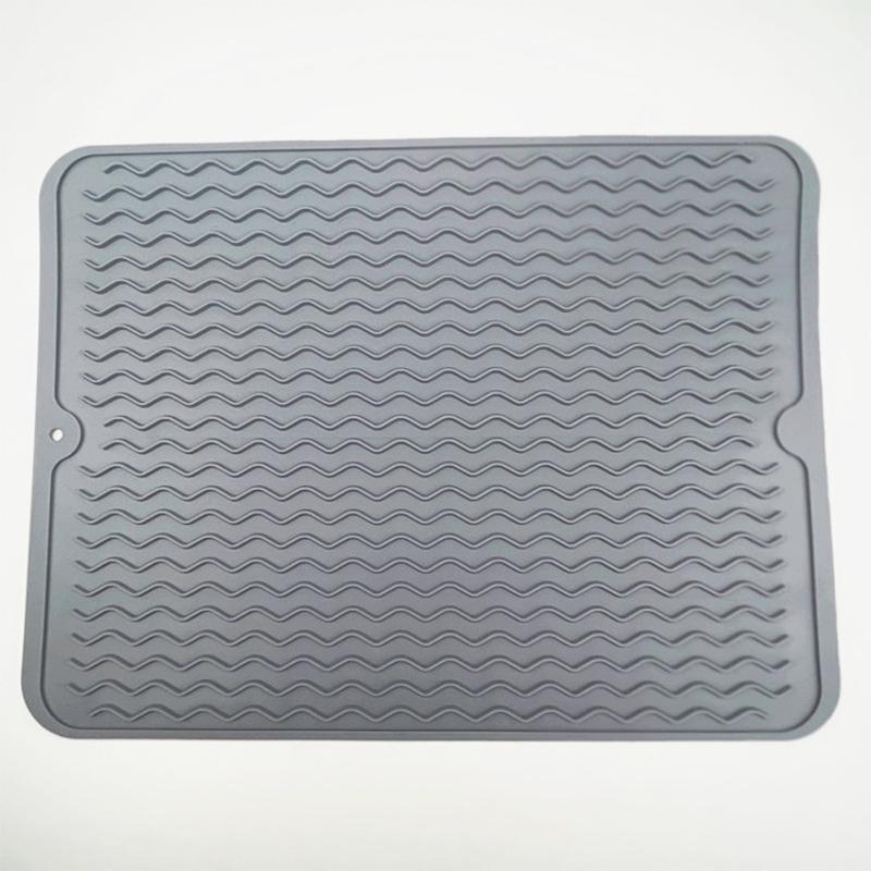 Silicone Dish Drying Mat With Non Slip Design Fast Drainage Ridges For Kitchen Counter Placing Dishes Cups Spoons Tableware