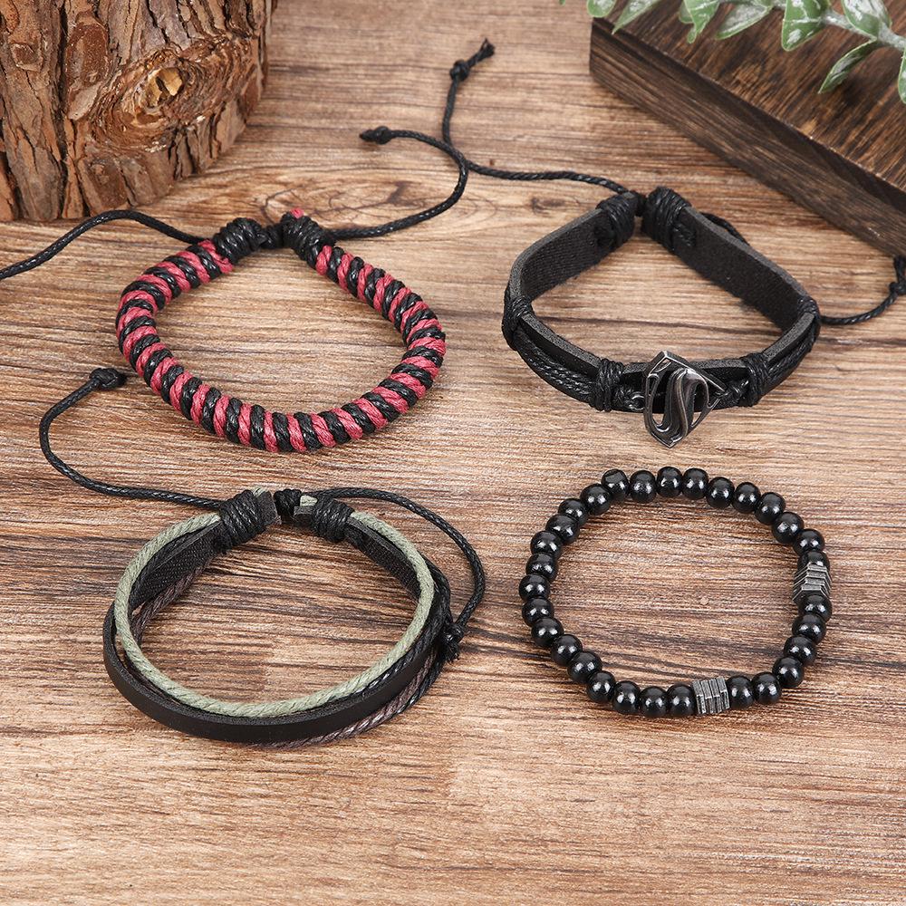 Retro Multi-layer Leather Men's Bracelet Set: Hip Hop Woven and Beaded Design