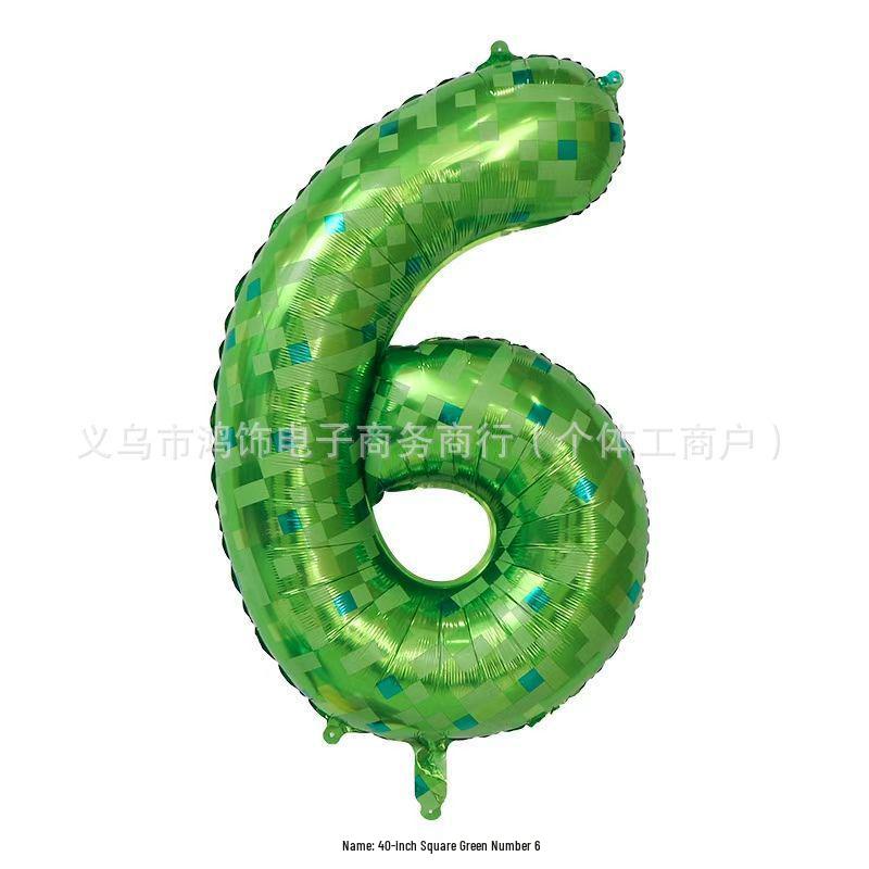 40-Inch Green Plaid Minecraft Aluminum Foil Balloons - Birthday & Party Décor