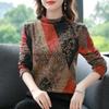 Autumn Winter New Printed Top Half High Neck Warm and Versatile Bottomng Shirt Women's Fashion Long Sleeve T-shirt 4XL