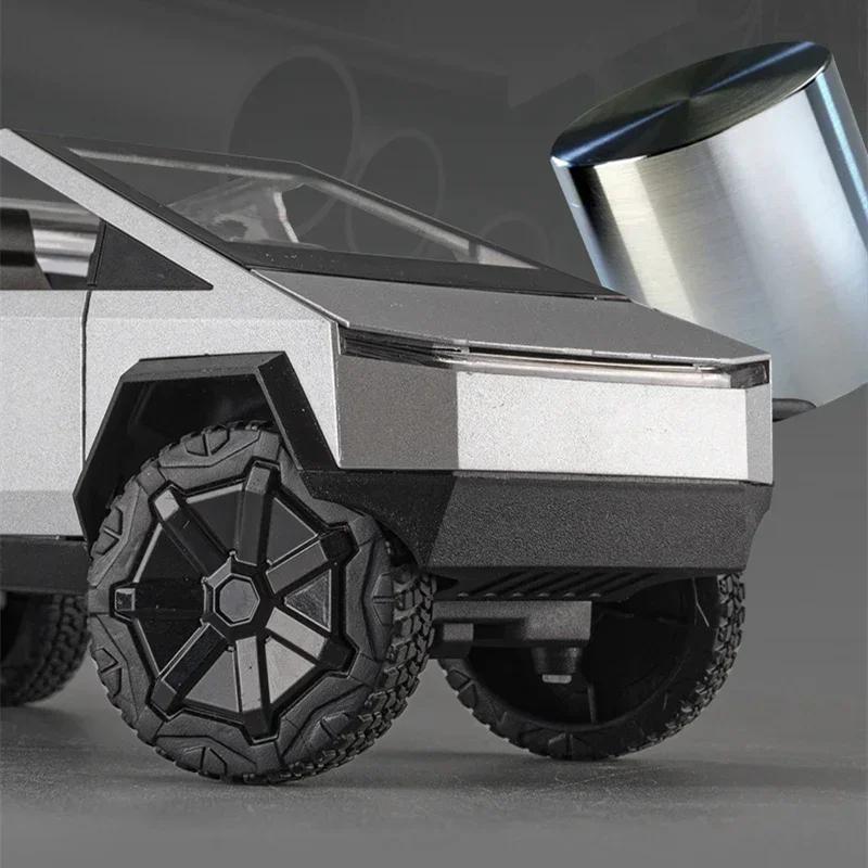 CJEY4 1:24 Tesla Cybertruck Pickup Alloy Car Model Diecasts Metal Toy Off-road Vehicles Car Model Simulation Sound and Light Kids Gift