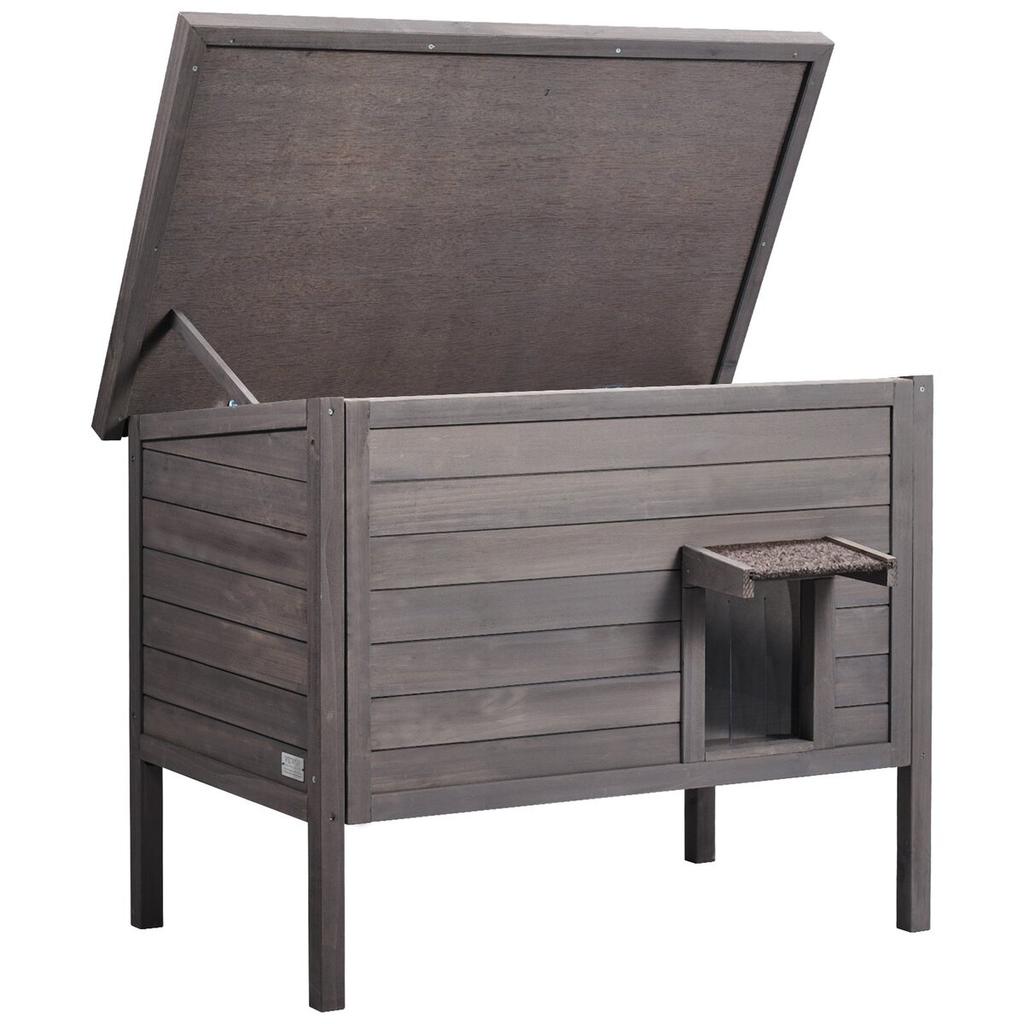 Outdoor Cat House Wooden Feral Cat Shelter with Roof & PVC Door Flaps