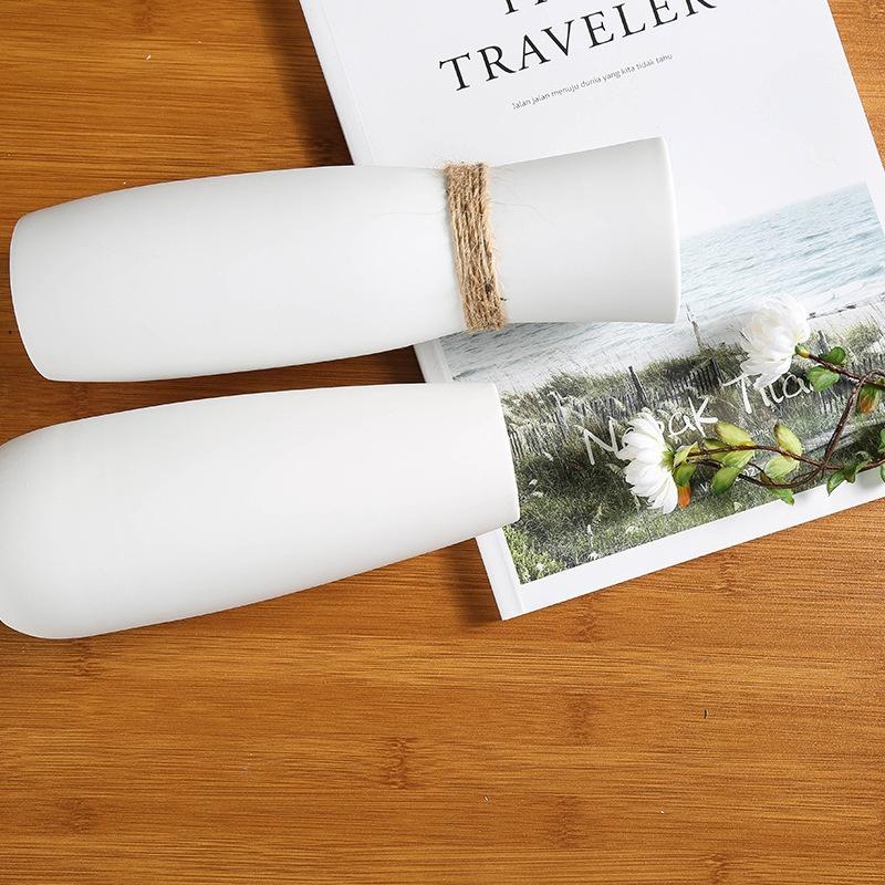 Minimalist White Ceramic Vase Set of 2, Nordic Modern Boho Style Decorative Vase, Ceramic Aesthetic Home Decor Vase for Lego Flower Pampas Grass Plant