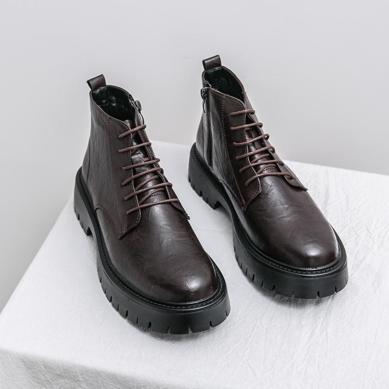 Fashion Outdoor Men High Top Shoes Leisure Walk Leather Ankle Boots Fashion Men Lace Up Motorcycle Boots Non-Slip Male Botas Basic Boots