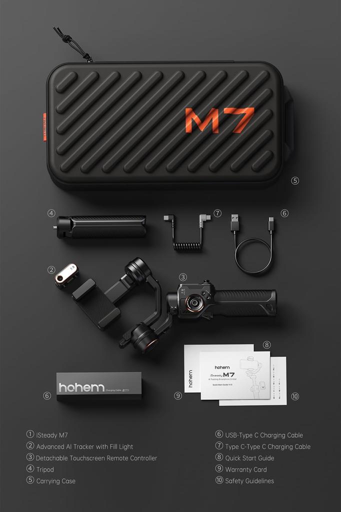 hohem M7 Smartphone Gimbal Stabilizer AI Tracker Detachable Touch Screen Remote Control Loading Capacity 500g Gimbal for iPhone Android Selfie Stick