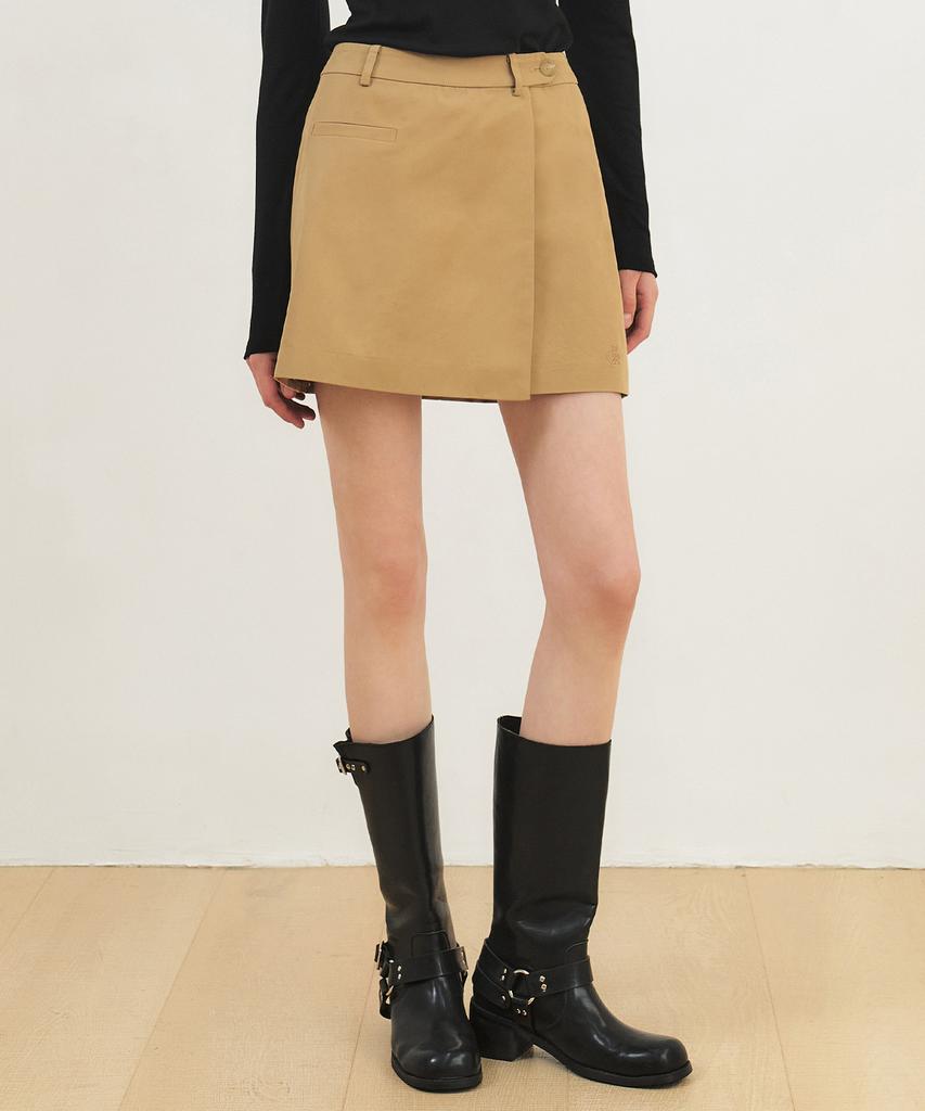 City Breeze Wrap Mini Skirt_Beige