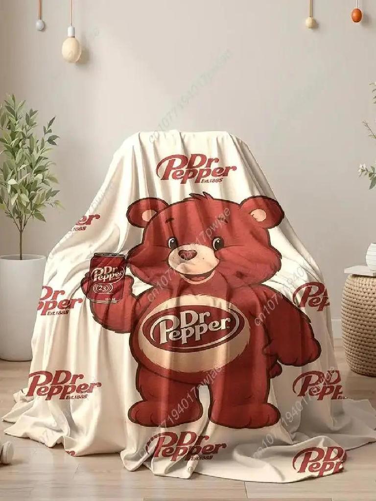 Dr Pepper Bear Flannel Throw Blanket Soft Warm Machine Washable Decorative Wall Hanging for Bed Home Textiles