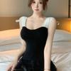 Summer new French gentle wind lace-up mesh stitching sleeveless sling vest women's slim and thin versatile top