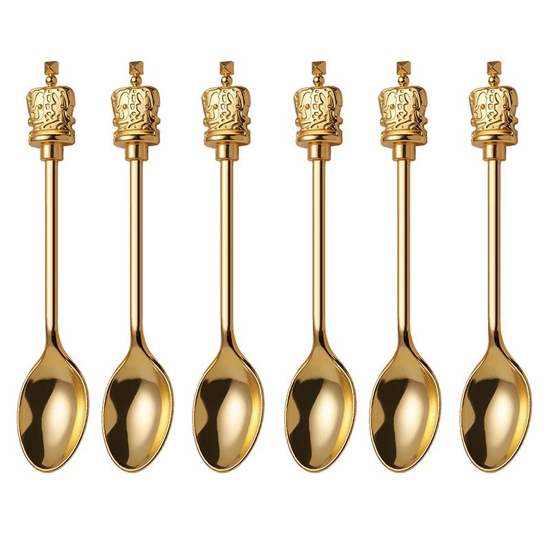 6pcs Coffee Spoon Zinc Alloy Vintage Crown Fan Design Stirring Spoon Cake Dessert Ice Cream Scoop Sugar Honey Teaspoon Set
