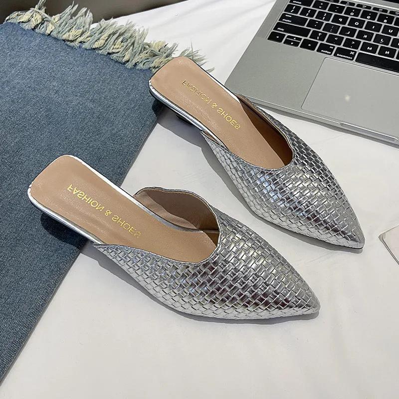 Hot Selling 2025 Women's Fashion Baotou Slippers Spring New Pointed Head Shallow Mouth Soft  Waterproof Non-slip Thick Heel Shoe