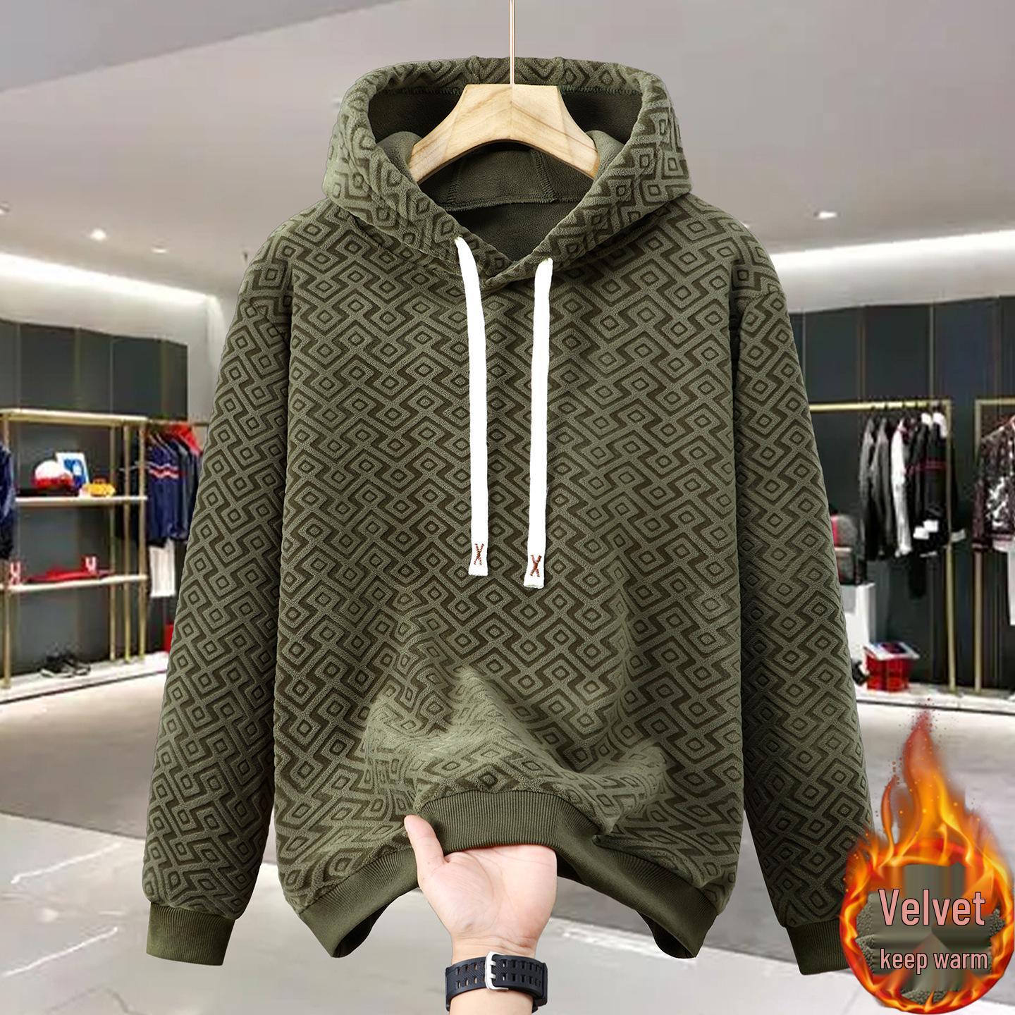 Men s 2025 Winter Hooded Plus Velvet Oversized Fleece Sweatshirt, Extra Large Long Sleeve Loose Fit. 7XL: 220-250 lbs