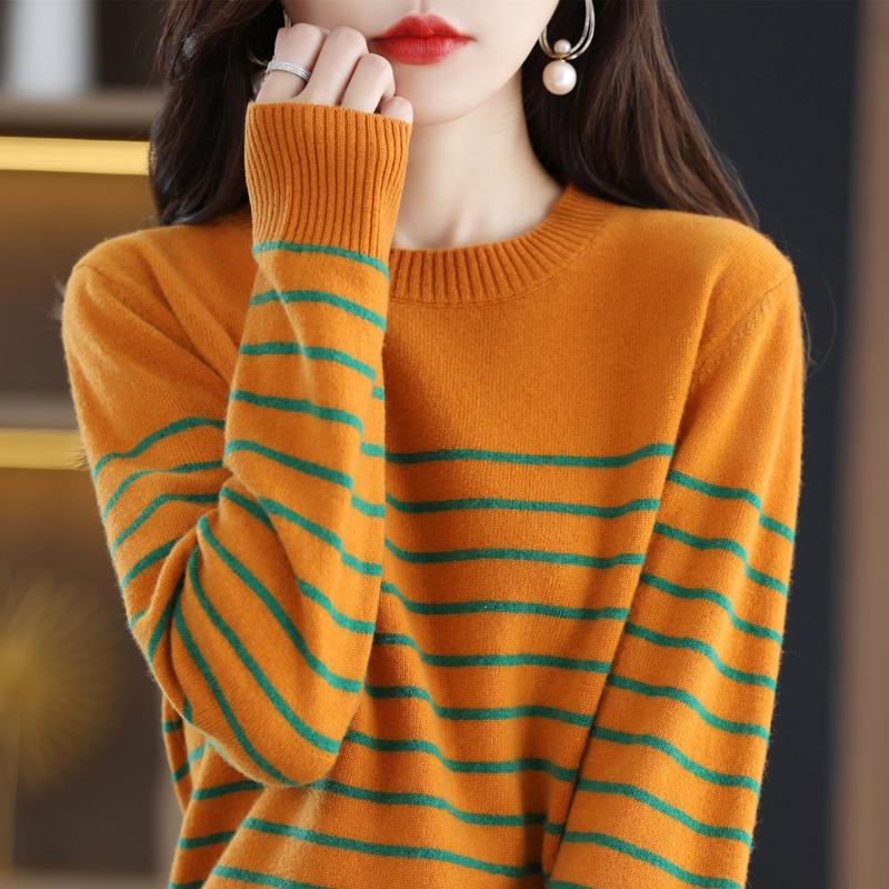Women's Slim Fit Striped Pullover Sweater - 2024 Autumn/Winter Collection