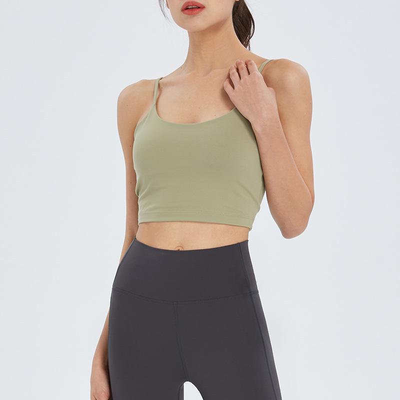 Women's Spaghetti Strap Yoga Sports Bra with Beautiful Back Design - Shockproof Running & Fitness Vest Style