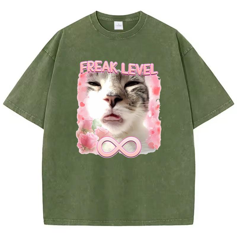 Y2k T Shirt Vintage Washed Cotton T-Shirt Funny Meme Cat Graphic Tee Casual Streetwear Spring Summer Clothing