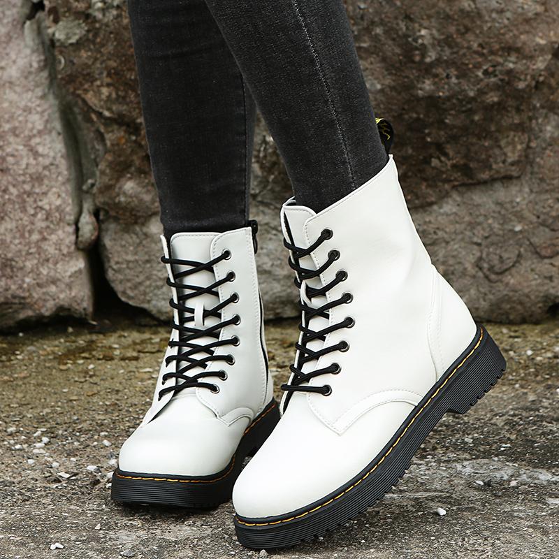 Women 'S Fashion Boots Autumn And Winter Warm And Comfortable All -Match Lace -Up Mid -Tube Flat Waterproof Non -Slip Women 'S Shoes