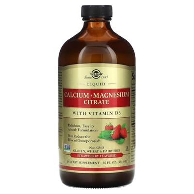 Liquid Calcium & Magnesium Citrate with Vitamin D3, Natural Strawberry Flavor, 473 Ml (16 Fl Oz)