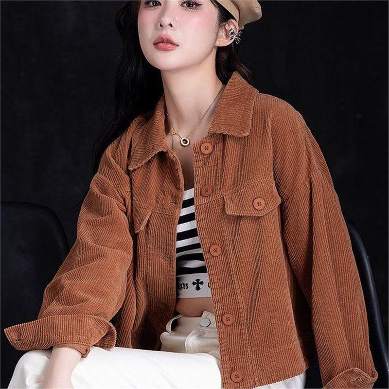 Damen Cordjacke - Herbst 2024 Kurze einfarbige Oberbekleidung