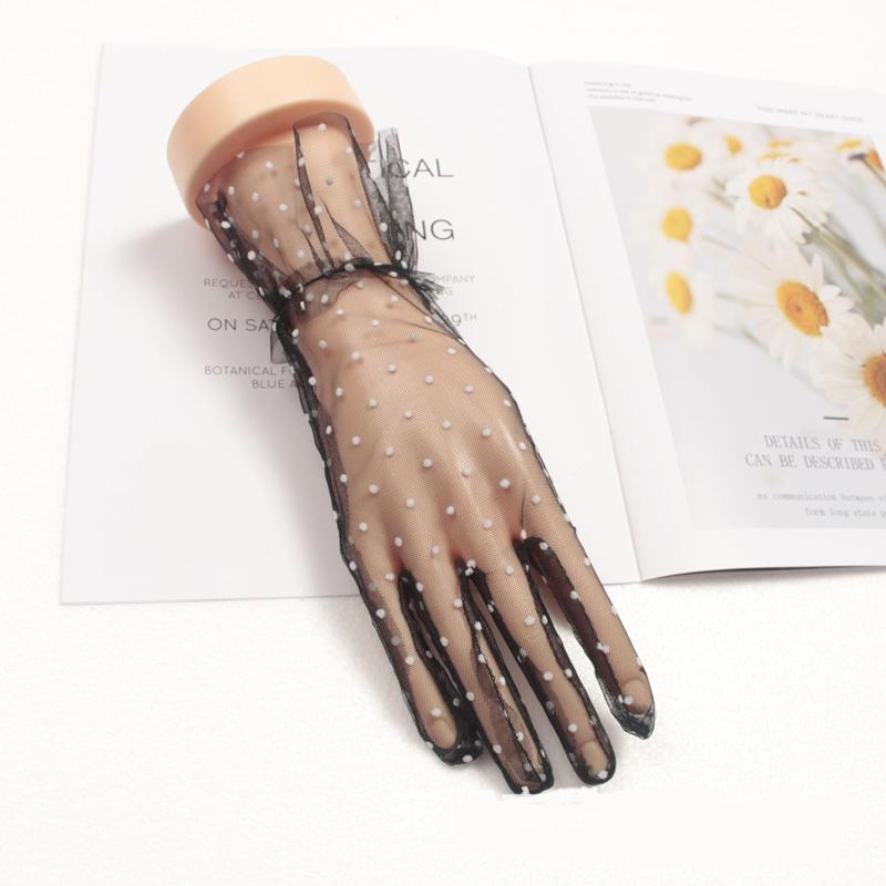 Sexy Schwarze Gepunktete Kurze Handschuhe Spitze Atmungsaktive Radsport Sonnenschutzhandschuhe Bräute Hochzeit Dünne Transparente Handschuhe