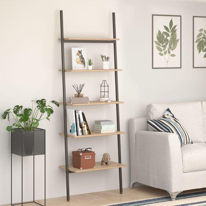 VidaXL Étagère inclinée à 5 niveaux Marron clair et noir 64x34x185,5cm 336376