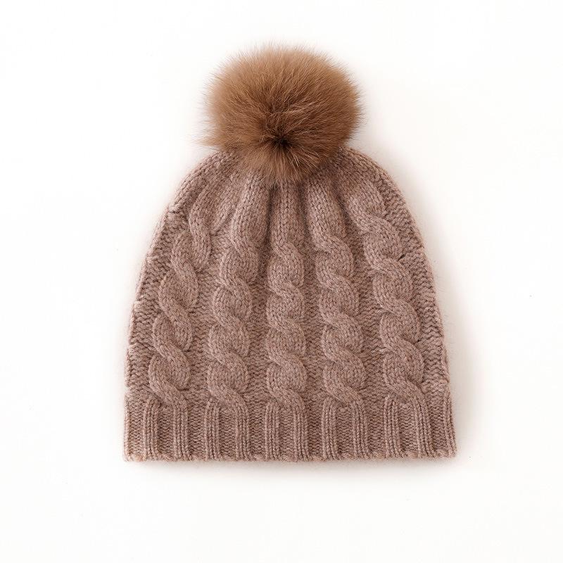2025 Cashmere Women's High-End Cable Knit Pom-Pom Hat - Autumn/Winter