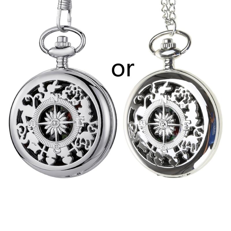 Engrave Pocket Watch Compass Retro Hiking Belt Chain Camping Compass for Sailing Camping, Waterproof Survival Compass