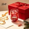 Unique Shape Hot Drink Mug Double Layer Glass Cup, with Santa Claus/Small Tree/Stack/Bag Patterns Decor, Family Gathering Tableware Quicksand Sequins