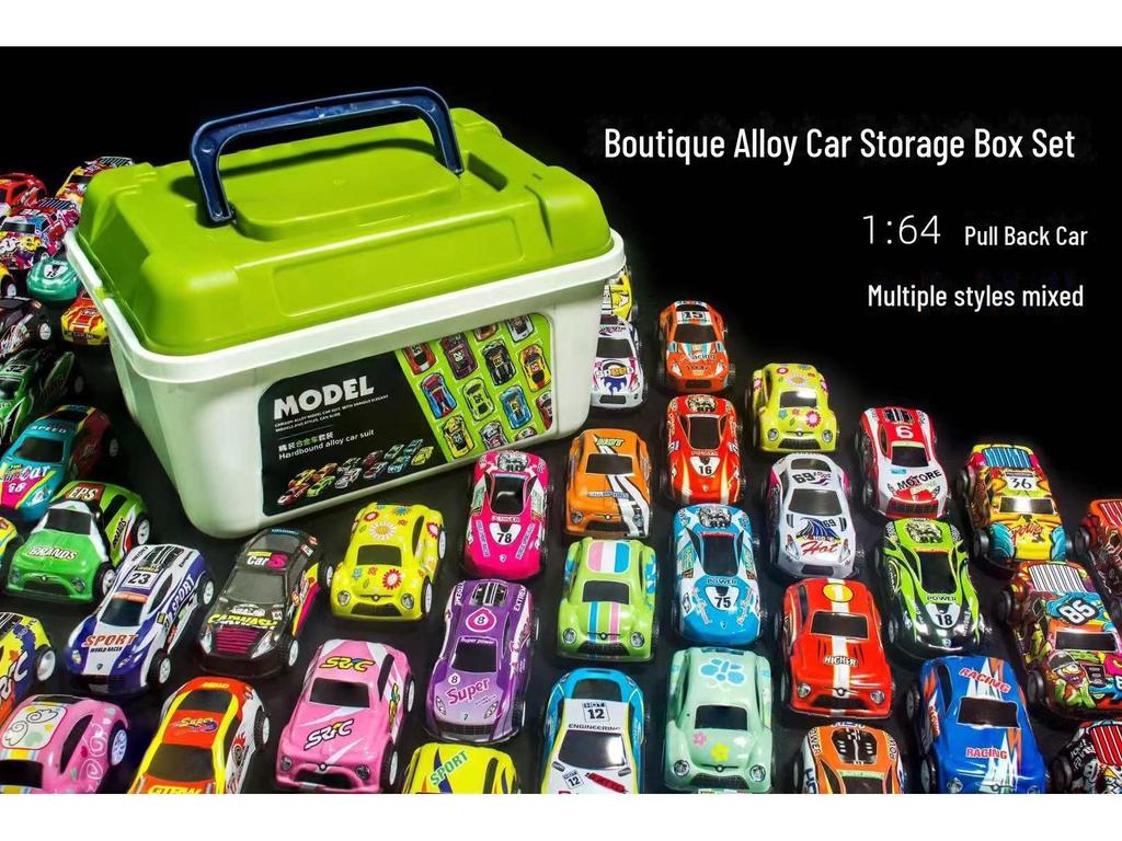Metal Car Storage Barrel with Pull-back Action, Iron Green Toy Car In Mini Children's Box.