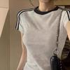 Women's Round Neck Short Sleeve Regular Fit Top Casual Colorblock Cotton T-Shirt