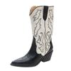 New Embroidery Women Western Cowboy Boots Slip On Thick Heels Knight Long Booties Retro Style Autumn Winter Female Shoes
