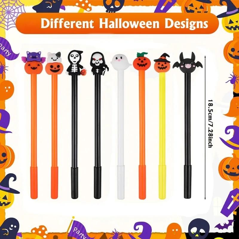 10/30Pcs Halloween Pens Pumpkin Skull Ghost Bat Pens 0.5 MM Black Rollerball Pen for Halloween Party Supply School Office Prizes