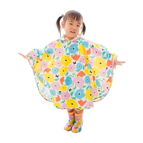 ogawa Kids' Rain Poncho, 90cm, Kukka Hippo Garden, with Reflective Tape, Hippopotamus-Shaped Backpack with Storage Bag, 83369